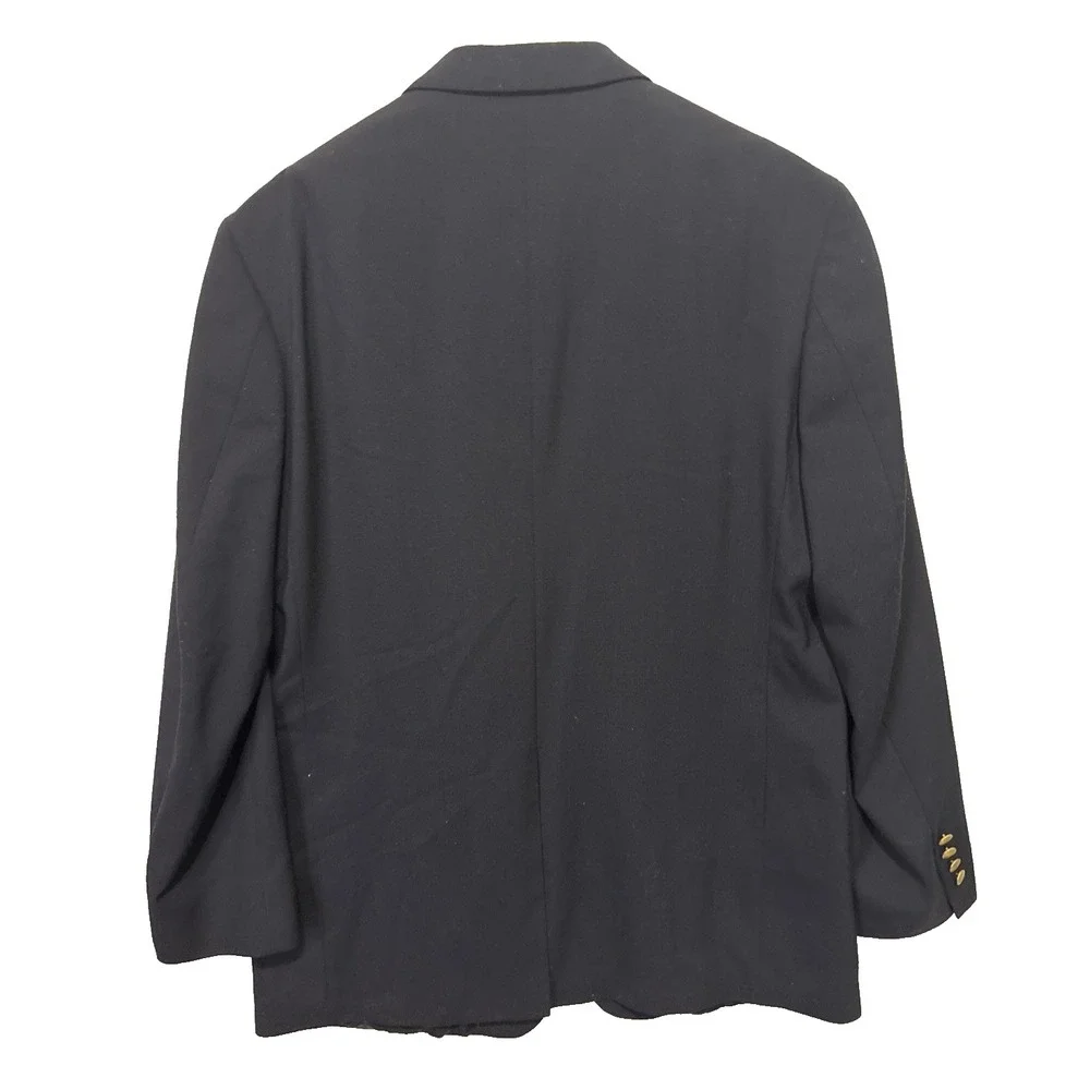Lands End Blazer Mens 43L (46) Navy Blue‎ Gold 3 Button Wool Sports Coat Jacket